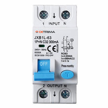 Carica l'immagine nel visualizzatore di Gallery, Interruttore Magnetotermico Differenziale 1P+N 32A 300mA 220V-6KA 2 moduli 300mA per Guida DIN - Protezione Circuiti e S
