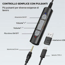 Carica l'immagine nel visualizzatore di Gallery, Wantek Cuffie con microfono USB 3,5 mm Jack Tipo C Adattatore Professioanl Cuffie con Cancelling Mic per Call Center Bus