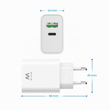 Carica l'immagine nel visualizzatore di Gallery, Ewent Caricatore Rapido 30W USB-C Power Delivery + USB-A QC3.0, Carica Veloce iPhone e Android di nuova generazione, Dop