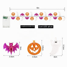 Carica l'immagine nel visualizzatore di Gallery, Wishstar Halloween Luci Stringa, 300cm 20LED Zucca Fantasma Pipistrello Catena Luminosa, luci halloween a batteria, hall