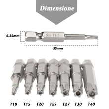 Carica l'immagine nel visualizzatore di Gallery, Mesee 2 Set da 7 Punte Cacciavite Magnetici a Stella con Asta Esagonale da 6,35 mm Set di Punte Cacciavite Testa Torx a 