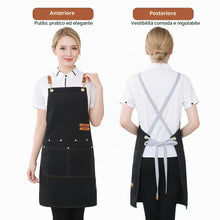 Carica l'immagine nel visualizzatore di Gallery, Grembiule da Cucina e BBQ in Tela Incrocio Retro Regolabile conTasca Unisex