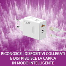 Carica l'immagine nel visualizzatore di Gallery, Caricatore Rapido da Muro 120W USB-C e USB-A Multiplo, Power Delivery 67W + Quick Charge 67W, Spina Europea, Adattatore 