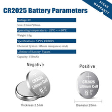 Carica l'immagine nel visualizzatore di Gallery, CR2025 Batteria a bottone al litio, 40 pezzi, 3 V, prestazione a lunga durata, per chiavette auto, bilance, piccoli disp