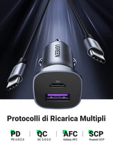 Carica l'immagine nel visualizzatore di Gallery, UGREEN 30W Caricatore Auto USB C con Cavo 1M Accendisigari USB PD QC 3.0