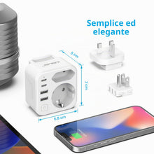 Carica l'immagine nel visualizzatore di Gallery, Adattatore di viaggio JSVER 6 in 1 con 2 porte USB-A e 2 porte USB-C per Stati Uniti, Germania, Messico, Australia, Suda