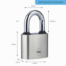 Carica l'immagine nel visualizzatore di Gallery, Yale Y112/40/124/1 - Lucchetto Argento da 40 mm, Arco Standard in Acciaio Temprato, Meccanismo a Disco, Doppio Blocco, R
