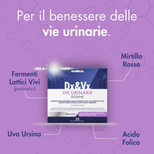 Carica l'immagine nel visualizzatore di Gallery, Dx&amp;Vx Vie Urinarie Donne, Integratore per la Funzionalità delle Vie Urinarie, con Fermenti Lattici Vivi, Mirtillo Rosso,