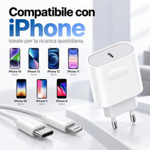 Carica l'immagine nel visualizzatore di Gallery, Caricatore iPhone 20W USB-C con cavo Lightning 1m, caricabatterie rapido PD, alimentatore compatibile con iPhone 14 13 1