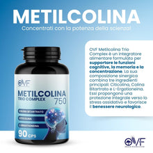 Carica l'immagine nel visualizzatore di Gallery, OVF Citicolina Integratore Metilcolina Trio Complex 90 Cps, Integratore Memoria e Concentrazione per supporto delle Funz