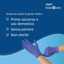 Carica l'immagine nel visualizzatore di Gallery, Amazon Basic Care Guanti monouso blu in nitrile, Senza polvere, Taglia M, 100 unità