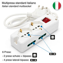 Carica l'immagine nel visualizzatore di Gallery, VELAMP - Ciabatta Multipresa Piatta a Presa Multipla (2 Prese Schuko + 10/16A e 4 Prese 10/16A), Ciabatta Elettrica Mult