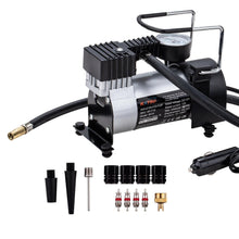 Carica l'immagine nel visualizzatore di Gallery, KATSU Compressore portatile auto pompa 12V DC 14A 150PSI per pneumatici per auto, furgoni, 4x4 + 3 adattatori ugelli + 4