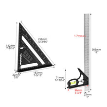 Carica l'immagine nel visualizzatore di Gallery, QWORK® Set Completo Squadre Falegnameria (Kit da 2) con Squadra 185mm in Alluminio e Squadra Combinata 300mm in Acciaio 