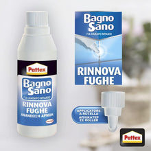 Carica l'immagine nel visualizzatore di Gallery, Pattex Bagno Sano Rinnova Fughe, Silicone bianco per rinnovare le fughe tra le piastrelle, Stucco per piastrelle con app