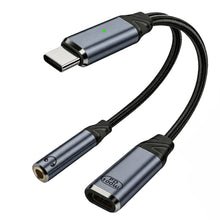 Carica l'immagine nel visualizzatore di Gallery, Adattatore da USB C a jack da 3,5 mm, adattatore audio a Y per cuffie da 1 a 2 tipo C, adattatore AUX e ricarica 100 W p