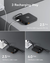 Carica l'immagine nel visualizzatore di Gallery, VRURC Power bank 10000mAh 22.5W, Mini Powerbank con 4 cavi integrati