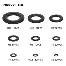 Carica l'immagine nel visualizzatore di Gallery, 684 Pezzi Rondelle Piatte, M2 M2.5 M3 M4 M5 M6 M8 M10 M12 Rondelle Distanziali Nere, Rondella Metalliche Assortimento, R