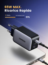 Carica l'immagine nel visualizzatore di Gallery, UGREEN Nexode 65W Caricatore USB C Ricarica Rapida Alimentatore (Nero)