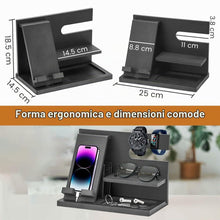 Carica l'immagine nel visualizzatore di Gallery, Docking station per telefono in legno, idea regalo per uomo, organizer da scrivania o comodino, regalo di compleanno per