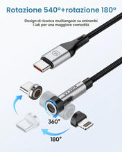 Carica l'immagine nel visualizzatore di Gallery, Kuulaa Cavo di ricarica magnetico USB-C 2 in 1, 240 W, cavo di ricarica USB-C e Lightning, PD 3.1, cavo di ricarica magn