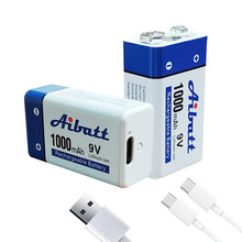 Carica l'immagine nel visualizzatore di Gallery, Batteria a blocco da 9V 1000mAh, con porta di ricarica tipo C, batteria ricaricabile agli ioni di litio Li-ion 6F22 per 