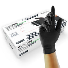 Carica l'immagine nel visualizzatore di Gallery, Unigloves Unicare GS0254 Guanti Neri in Nitrile - Guanti Monouso, Senza Polvere, Privi di Lattice, Adatto per Uso Medico
