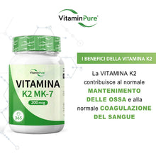 Carica l'immagine nel visualizzatore di Gallery, Vitamina K2 MK7 200 mcg, 365 Micro Compresse - VitaminPure