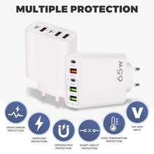 Carica l'immagine nel visualizzatore di Gallery, Caricatore USB C Rapido, 65W 5-Porte Presa USB Caricabatterie USB C Multipla con Caricatore QC 3.0 Carica Cellulare, Spi
