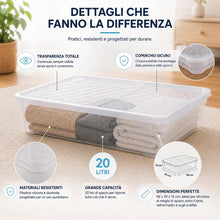Carica l'immagine nel visualizzatore di Gallery, BAKAJI Set 4 Contenitori Sottoletto con Coperchio Trasparente, Storage Box Organizer Impilabile Salvaspazio Capiente e Robusto, Scatole Multiuso per Armadio, Vestiti, Stoccaggio Versatile