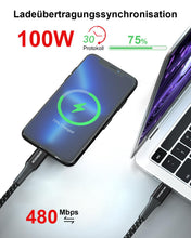 Carica l'immagine nel visualizzatore di Gallery, [2pcs 2m] 100W PD3.0 USB C a C Cavo di ricarica veloce + 3.1A USB A a C di in nylon intrecciato ricarica veloce Cavo per