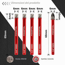 Carica l'immagine nel visualizzatore di Gallery, FOCSTOL Set Punte Trapano Diamantate - 4 pezzi 6/6/6/6mm Sega a Tazza Diamantata+1 pezzi 6mm Trapano Carburo con Gambo T