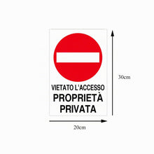Carica l'immagine nel visualizzatore di Gallery, Cartello Proprietà Privata Divieto di accesso 20x30cm 2pezzi Preforati Pvc Impermeabili Esterno Interno