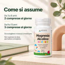 Carica l'immagine nel visualizzatore di Gallery, Naturvis Magnesio Alcalino Junior per Bambini, 60 Compresse, 65 g