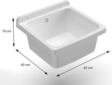 Carica l'immagine nel visualizzatore di Gallery, Adventa: Vasca in resina di PP, fissaggio a Parete, Compatto, Con Sifone e Piletta, Resistente agli acidi di uso comune, Lavanderia, Garage, Esterno, 40L x 40P x 19H cm, Bianco