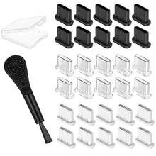 Carica l'immagine nel visualizzatore di Gallery, 30 Pezzi Tappo Antipolvere Cellulare Usb-C (Con 1 Spazzola E 1 Scatola), Nero/Bianco/Trasparente, Standard, Compatibile 