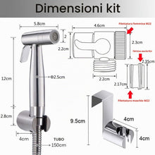 Carica l'immagine nel visualizzatore di Gallery, Bidet Portatile Kit Doccetta -Spruzzatore per WC con doppia modalità, in Acciaio Inossidabile, con Deviatore 2 Vie, con 