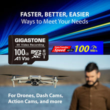 Carica l'immagine nel visualizzatore di Gallery, GIGASTONE Scheda Micro SD da 100 GB, registrazione video A1 V30 4K, compatibile con telecamera di sicurezza, Dash Cam, D