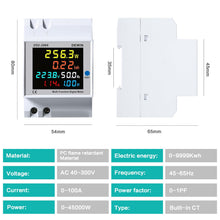 Carica l'immagine nel visualizzatore di Gallery, DEWIN Contatore Energia Elettrica Monofase, 6 in 1 Multifunzione Misuratore Consumo Elettrico 100A AC 40-300V Wattmetro 