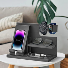 Carica l'immagine nel visualizzatore di Gallery, Docking station per telefono in legno, idea regalo per uomo, organizer da scrivania o comodino, regalo di compleanno per