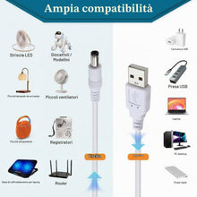 Carica l'immagine nel visualizzatore di Gallery, JZK Bianco 1M Cavo alimentazione USB a DC 5V, cavo ricarica con connettore cilindrico 5,5mm x 2,1mm, adattatore con spin