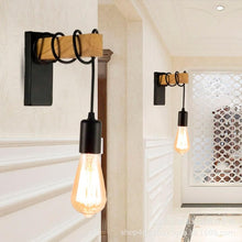 Carica l'immagine nel visualizzatore di Gallery, BARCELONA LED Applique Da Parete RUDER E27 Legno Rustico Vintage