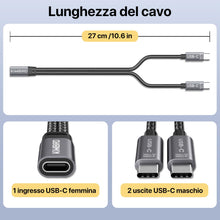 Carica l'immagine nel visualizzatore di Gallery, KiwiBird sdoppiatore USB C 1 a 2, sdoppiatore cavo usbc 1 femmina 2 maschio