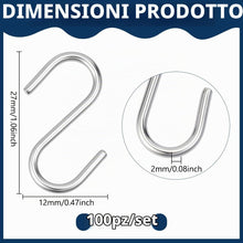 Carica l'immagine nel visualizzatore di Gallery, PH PandaHall 100pz Mini Ganci a S in Acciaio Inox Ganci a Forma di S Piccoli, 27mm Gancio Palline Natale Connettori in M