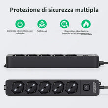Carica l'immagine nel visualizzatore di Gallery, Aigostar Multipresa Ciabatta Elettrica a 5 Posti Presa con Interruttore, 250v/3680W Cavo 5m. Nero