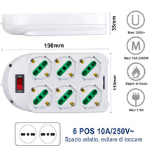 Carica l'immagine nel visualizzatore di Gallery, EXTRASTAR Multipresa 6 Post,Presa con interruttore automatico di protezione 10 A,multipresa protetta,surge Arrest, 6 pre