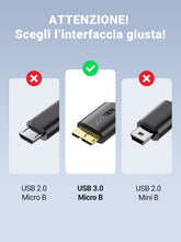 Carica l'immagine nel visualizzatore di Gallery, UGREEN Cavo Micro B a USB 3.0 A 5Gbps per Disco Rigido Esterno (0.5M)