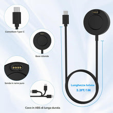 Carica l'immagine nel visualizzatore di Gallery, Caricatore compatibile con orologio Garmin, Cavo USB-C, Nero