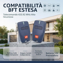 Carica l'immagine nel visualizzatore di Gallery, 2 x 433 MHz Telecomando per apertura cancello BFT, sostituzione telecomando BFT Mitto 2, chiave con attacco per cancello