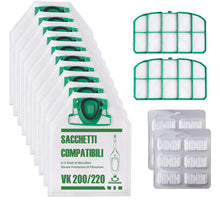 Carica l'immagine nel visualizzatore di Gallery, 12 Sacchetti per Folletto VK200 VK220 VK220S con Filtri (12pz sacchetti)
